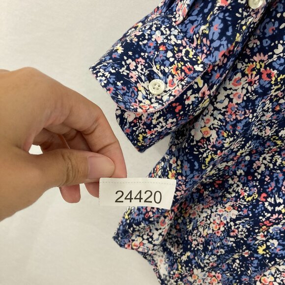 Chaps size 1X Navy Ditsy Floral No Iron 3/4 Sleeve Button Down Preppy Office - Picture 11 of 11